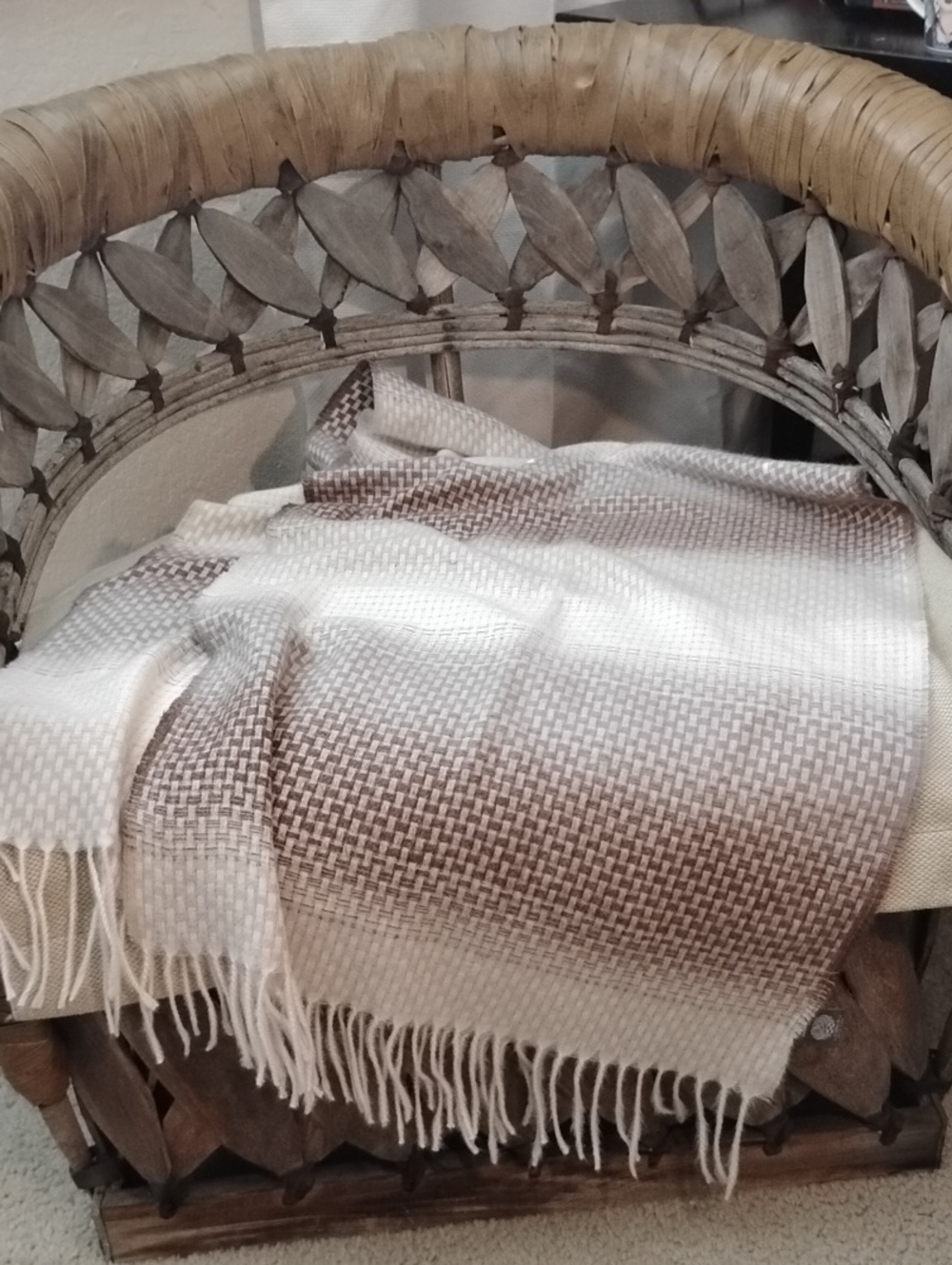 Vince Camuto Cream and Brown Woven Throw Blanket/Scarf. Home